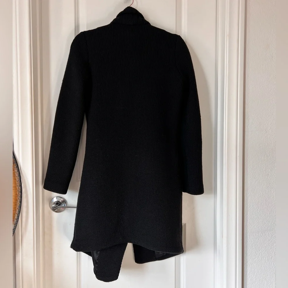 Helmut Lang Black Cable Knit Cardigan 100% Wool Buckle Closure Long Sleeve Petit